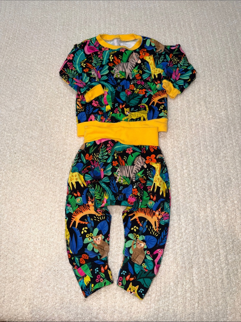Colorful Jungle Animal Two-Piece Set with Yellow Trim